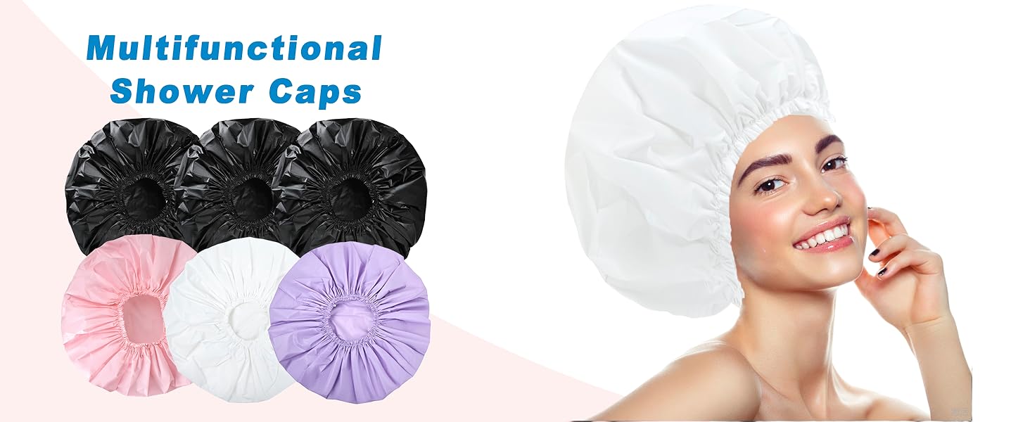 4 PCS Shower Caps for Women, Elastic and Reusable Bath Caps, Double Waterproof Layers Shower Cap, Bathing Shower Caps, Environmental Protection Hair Bath Hat - Printed Color