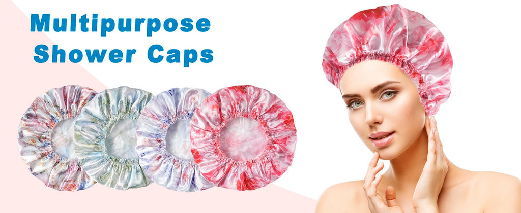 Shower Caps for Women, 4 PCS Elastic and Reusable Bath Caps, Double Waterproof Layers Shower Cap, Bathing Shower Caps, Environmental Protection Hair Bath Hat - Solid Color