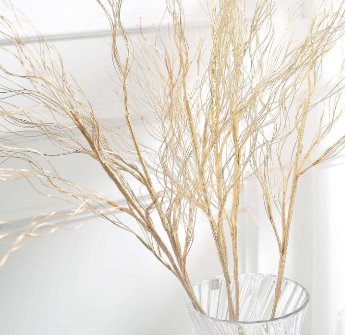 ✨ Artificial rily sauce ramas - talde de eucalipto de oro metálico para centros de boda, arreglos de vacaciones y decoración del hogar