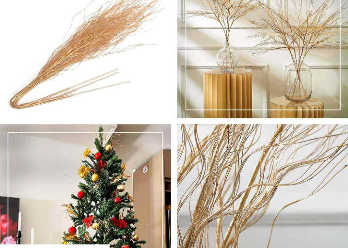 ✨ Artificial rily sauce ramas - talde de eucalipto de oro metálico para centros de boda, arreglos de vacaciones y decoración del hogar