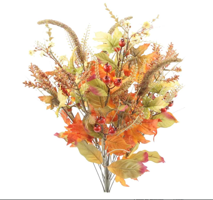 🍂 Artificial Fall Maple Leaves & Berry Bush - arreglo de follaje de otoño realista para el hogar, porche, bodas, cementerio y decoración de temporada