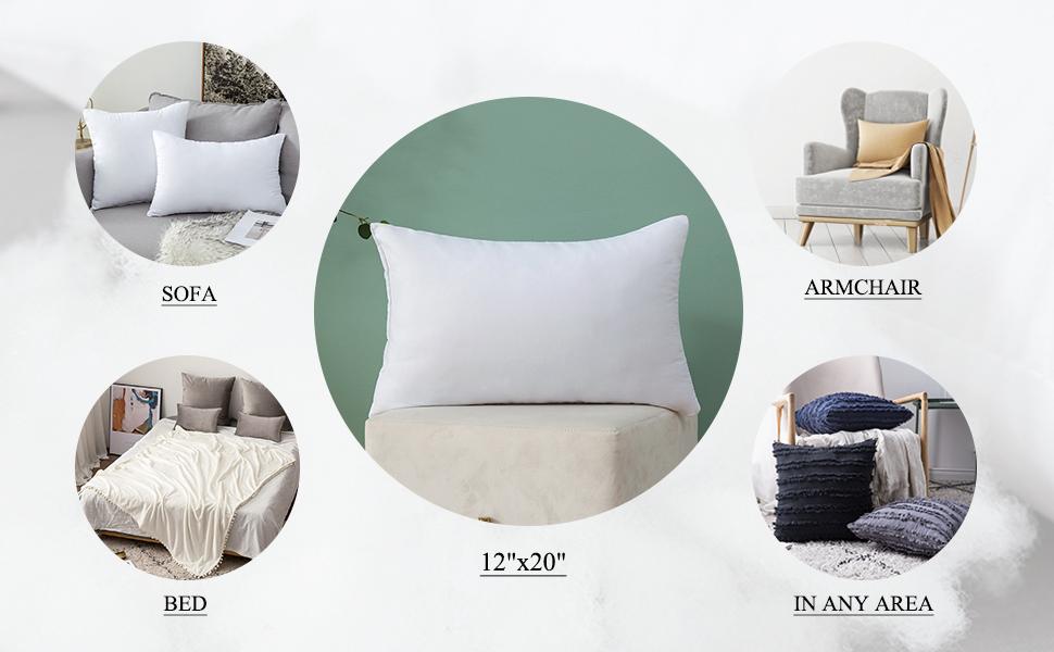MIULEE Throw Pillow Insert Premium Pillow Stuffer Sham Rectangle for Decorative Cushion Bed Couch Sofa 12x20 Inch