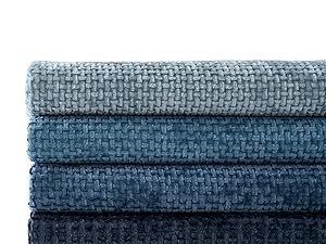 Pack of 4 Couch Throw Pillow Covers 18x18 Inch Neutral Blue Soft Decorative Chenille Pillow Covers Farmhouse Accent Cushion Covers for Boho Western Spring Coastal Decor Sofa Bed Living Room
