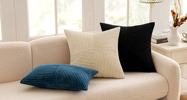 Black Decorative Throw Pillow Covers 18x18 Inch for Couch Bed Sofa Pack of 2 Boho Farmhouse Throw Pillows Soft Cross Corduroy Patchwork Textured Cushion Cases