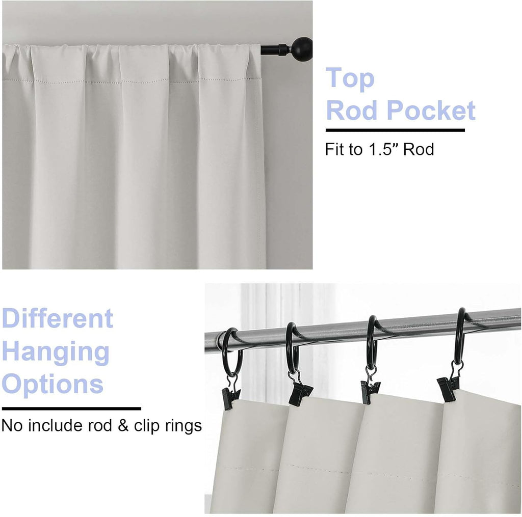 Natural Blackout Curtains for Bedroom 63 Inch Length 2 Panels Set, Solid Thermal Insulated Energy Saving Rod Pocket Window Treatment Curtains Blackout Drapes, W40 x L63 Inch, Natural