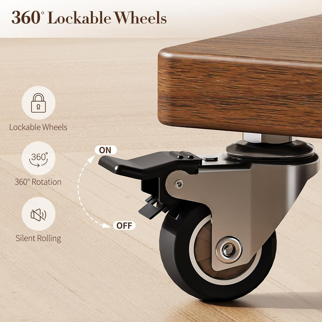Solid Wood Coat Rack Freestanding - Rolling Clothes Rack with 8 Hooks & Shelves, Small Clothing Rack with Wheels, Heavy Duty Clothing Racks for Hanging Clothes, Portable Hall Tree for Entryway