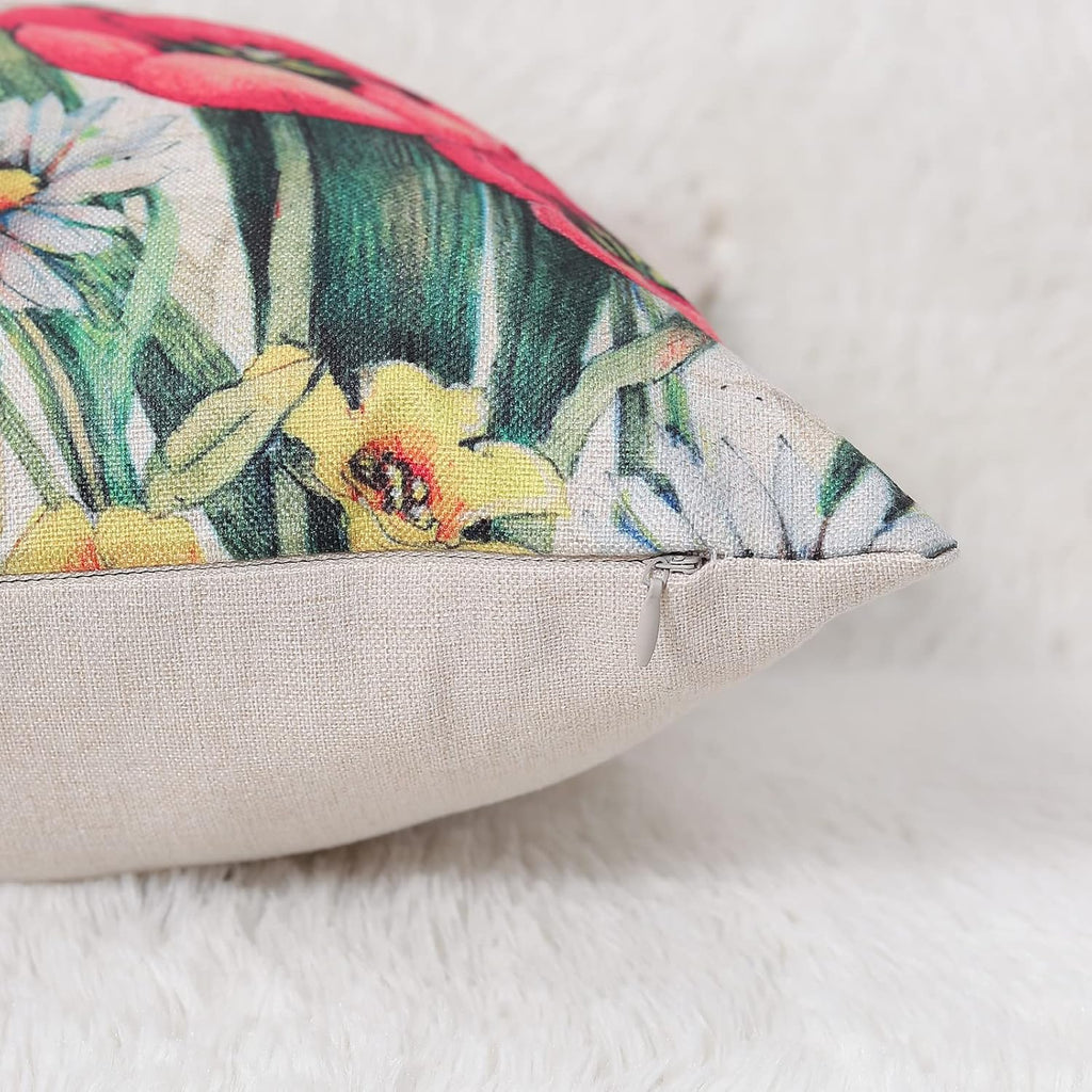 wyooxoo Throw Pillow Covers 18x18 Set of 4 Decorative Spring Pillow Covers Linen Flower Butterfly Farmhouse Pillowcases for Sofa Couch Living Room Outdoor