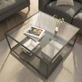 Black Glass Coffee Table for Living Room,Square Coffee Tables for Small Spaces,Simple Tea Cocktail Modern Center Tables, Living Room Tables,Easy Assembly,26 * 26in（Black & Clear Glass）