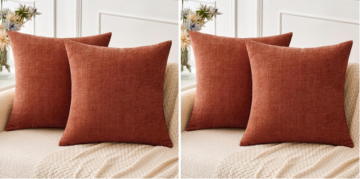 MIULEE Pack of 2 Couch Throw Pillow Covers 18x18 Inch Spring Soft Sage Green Chenille Pillow Covers for Sofa Living Room Solid Dyed Pillow Cases
